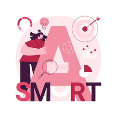 Poster - SMART Objectives abstract concept vector illustration. Business management, aim establishment, SMART objectives, measurable and achievable goals development, relevant strategy abstract metaphor.
