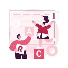 Poster - RACI matrix abstract concept vector illustration. Responsibility assignment matrix, linear responsibility chart, project management roles, decision making authorities abstract metaphor.