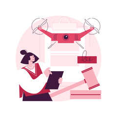Poster - Drone flying regulations abstract concept vector illustration. Drone flying rules, quadcopter regulations, autonomous aircraft use limitations, unmanned air transport law abstract metaphor.