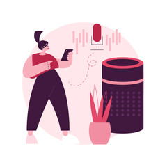 Poster - smart speaker abstract concept vector illustration. voice-activated smart assistant, virtual home au