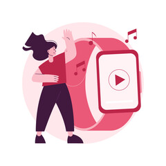 Poster - Smartwatch as portable media player abstract concept vector illustration. Wearable music, wireless media control, mobile media applications, compact audio-video playing support abstract metaphor.