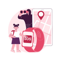 Poster - Personal emergency button abstract concept vector illustration. Built in GPS SOS button, personal security solution, wearable device, care for your children and seniors life abstract metaphor.