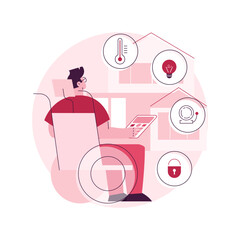 Poster - Smart technology for persons with disabilities abstract concept vector illustration. Home automation, door and motion sensors, health monitoring system, voice assistant abstract metaphor.