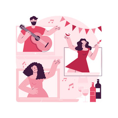 Poster - self-isolation party abstract concept vector illustration. celebration online, video call, happy fri