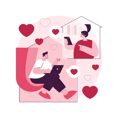 Poster - Online relationships abstract concept vector illustration. Romantic couple, girlfriend and boyfriend online meeting, virtual dating, social network, video application, romance abstract metaphor.