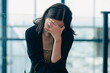 © PAPALAH - Businesswoman, woman, showing signs of stress, worry, anxiety, panic, in various problems.
