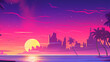 Leinwandbild Motiv Synthwave 3d retro cyberpunk style landscape background banner or wallpaper. Bright neon pink and purple colors, generative ai
