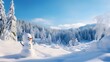 © Creative Photo Focus - Winter snow symbol of Christmas in the yard. Children's New Year's idyll and fun for the whole family. A snowman made of white soft snow. Landscape illustration.