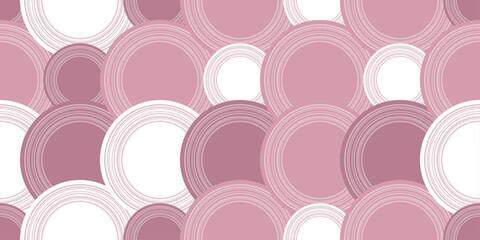 Poster - Pink circles, seamless pattern of abstract circles with thin white rings. For textile, pillow, cloth, background, packaging, notepad, cup, wallpaper. Seamless vector.