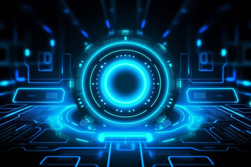 abstract technology background, technology background with HUD design, blue neon color, circle