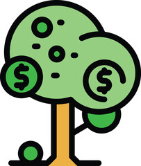 Wall Mural - Money tree icon outline vector. Financial work. Rich dream color flat