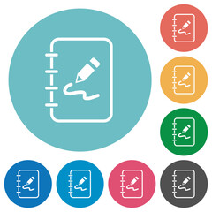 Poster - Spiral notepad with drawing outline flat round icons