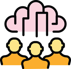Poster - Online work group icon outline vector. Business company. Task increase color flat