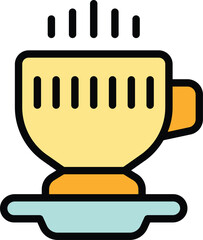 Poster - Job hot coffee cup icon outline vector. Work time. Clock team color flat