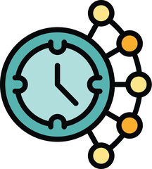 Poster - Task hour icon outline vector. Team company. Clock job color flat