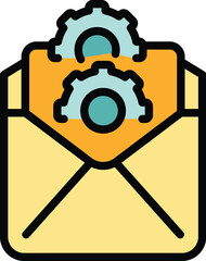 Poster - Work job mail icon outline vector. Clock people. Company task color flat