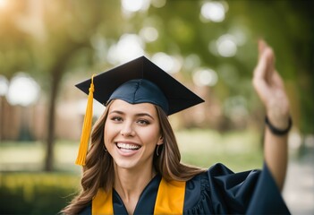 Sticker - Excited college student graduates, celebrating the success of education