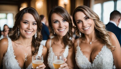 Wall Mural - Group of female friends attending a wedding and having fun