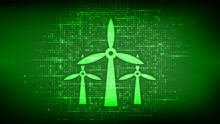 Wind Energy Icon Made With Electricity Signs. Wind Turbines. Wind Power Station Background. Alternative Energy. Sustainable Development. Renewable Green Energy Industrial Concept. Vector Illustration.