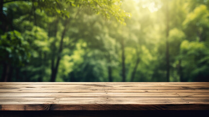 Poster - Empty wooden table with green background