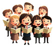 Children's Choir singing Carols cartoon illustration isolated.