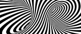Fototapeta Perspektywa 3d - Abstract hypnotic spinning lines background. Black and white vertical tunnel wallpaper. Psychedelic twisted stripes pattern. Spiral rotating template for poster, banner, cover. Vector optical illusion