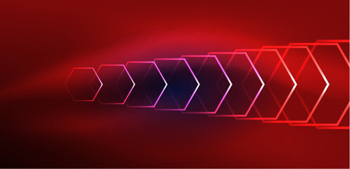 Aufkleber - Hexagon abstract background. Techno glowing neon hexagon shapes vector illustration for wallpaper, banner, background, landing page, wall art, invitation, prints, posters
