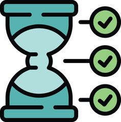 Sticker - Hourglass skill level icon outline vector. Training goal. Career capacity color flat