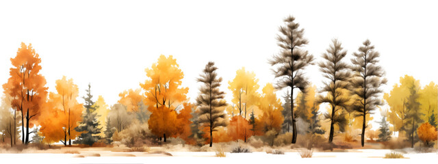 fall forest tree line isolated on transparent background