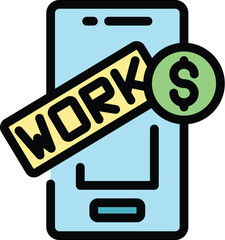 Wall Mural - Smartphone online work icon outline vector. Wallet making. Business money color flat