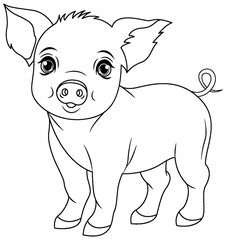 Poster - Cute pig cartoon isolated doodle outline