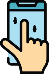 Poster - Phone slide icon outline vector. App hand. Press button color flat