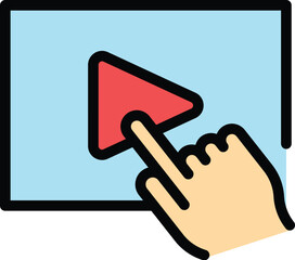 Poster - Online video play icon outline vector. Phone app. Digital touch color flat