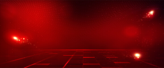 Poster - Futuristic empty show scene technology background. Futuristic glowing vector design. Sci Fi futuristic red electric glow technology. Stage, Showcase, Stand. Product display with light effect. Vector.