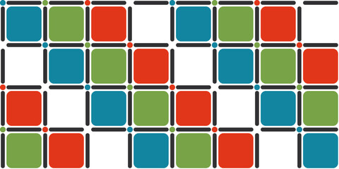 Poster - Puzzle of red, green and blue cells. For pillow, cloth, background, packaging, wallpaper. Seamless vector.