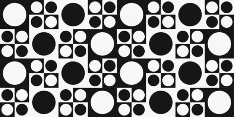 Leinwandbilder - Checkerboard pattern of square shapes and circles on each of them. For pillow, cloth, background, packaging, wallpaper. Seamless vector.
