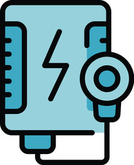 Sticker - Portable power bank icon outline vector. Battery charge. Energy cable color flat