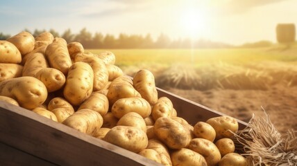 Wall Mural - potatoes from the harvest in a wooden box 