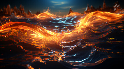 Poster - Abstract glowing waves from magical blue purple multicolored energy fluid background. AI generated