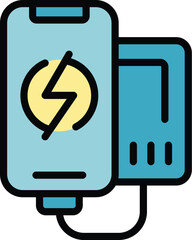 Sticker - Phone charging icon outline vector. Power charger. Usb cable color flat