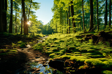 Poster - forest and river in the sun