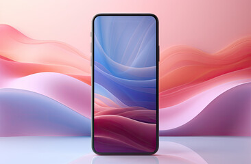 Smartphone with pink and blue abstract background. 3D illustration. created by generative AI technology.