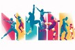 © vachom - Silhouettes of football players. Colorful background. Vector illustration.
