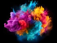 Abstract  Powder Splatted Background.Colorfull Powder Explosion On Black Background. Colored Cloud. Colorful Dust Explode