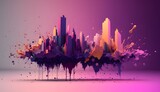Fototapeta Panele - City colorful liquid acrylic paint, colored, bright iridescent evening sunset
