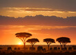 Nature wildlife landscape safari sunset with animals,Generative AI
