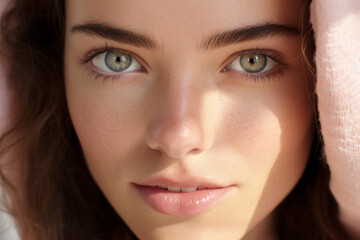 Wall Mural - Portrait of beautiful brunette young woman with green eyes