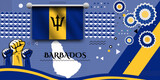 Fototapeta Big Ben - Barbados banner for national day with abstract modern design. Barbados flag and map with typography. raised fists and embroidery background.  independence day. Vector Illustration.