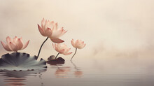 Zen Inspired Illustration Of Water Lilies With Large Space For Text, Concept Of Mindfulness