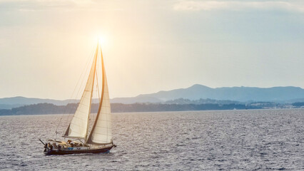  sail sailing ship on the blue sea in greece